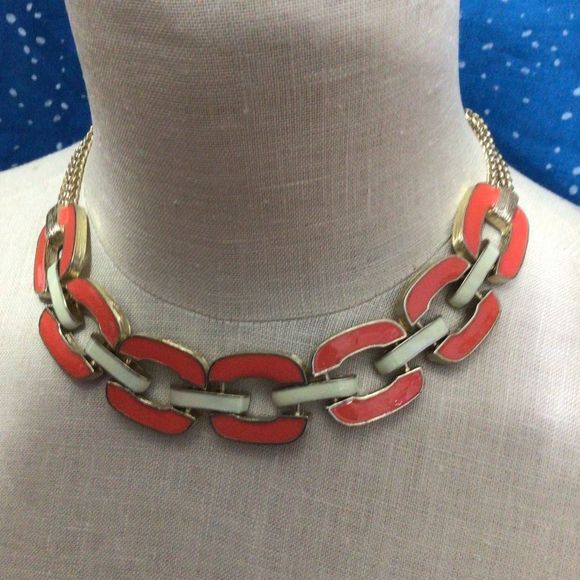 NWT Orange & Cream Necklace Chunky Chain & Interlinked Accents - Picture 8 of 15